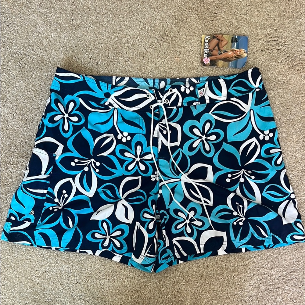 Floral Blue Swim Trunks